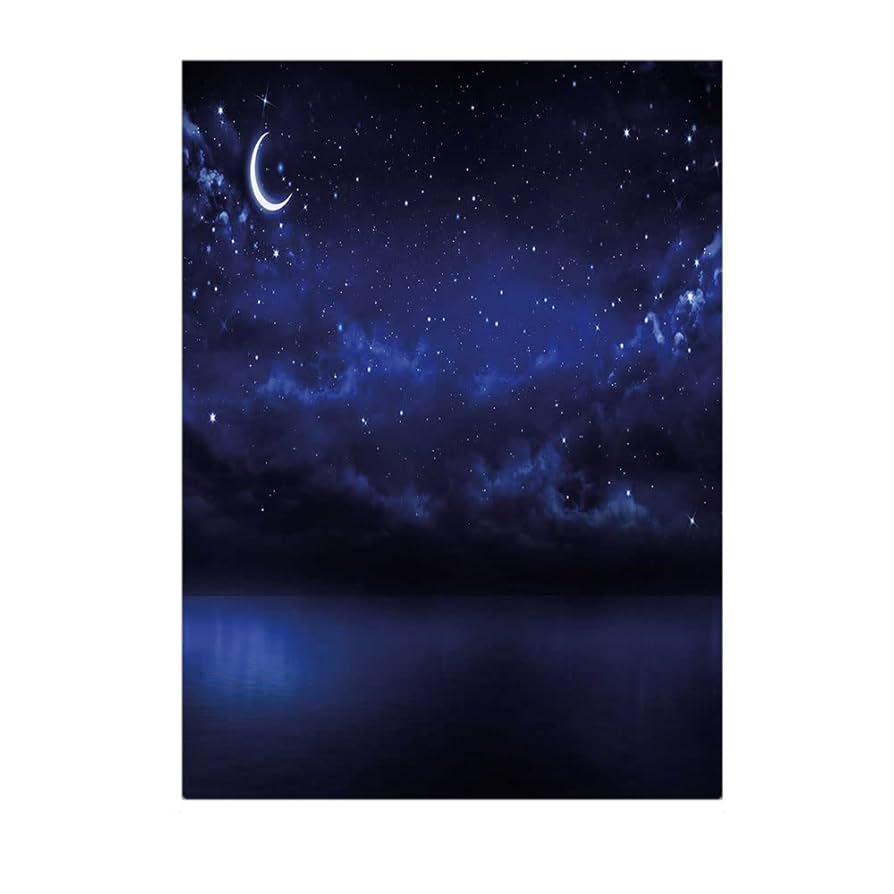 Night Sky Blanket, Starry Cartoon Design Sky with Lunar Moon