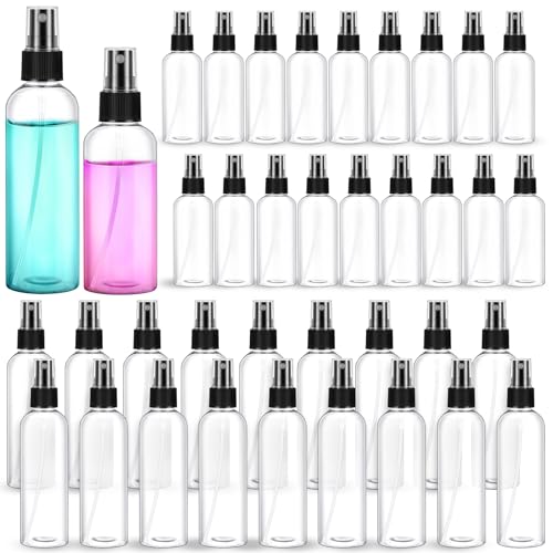 36 Pcs Black Plastic Spray Bottle 4oz (120ml) & 2oz (60ml) Small Clear Empty Fine Mist Mini Travel Spritz Bottle Set, Little Refillable Spray Liquid Containers for Water Perfume Hair Mist