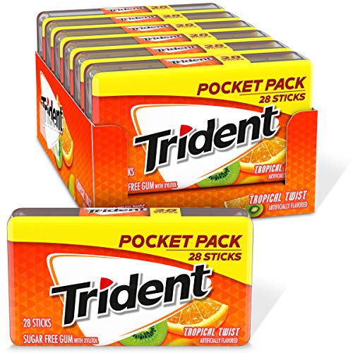 Trident, Sugar Free Gum Pocket Packs of 28 Pieces 168 Pieces Total, Tropical Twist, 6 Count, (Pack of 8)