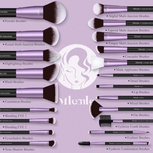 Image of Makeup Brushes Set, Mlemle Professional 25 Pcs Makeup Kit, Include Foundation Powder Blush Concealers Eye shadows 21 Pcs Makeup Brushes and 2 Powder Puff, 2 Makeup Sponge(B01-Purple)