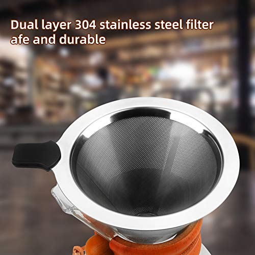 Bestcool Pour Coffee Maker, 400ml handmatige koffie Dripper Brewer met roestvrij staal Filter borosilicaat glas karaf met echte houten mouw - geen papieren filters nodig - Image 4
