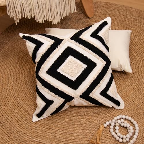 Housses de coussin bohème touffetées jacquard rustique pour déco salon - 7