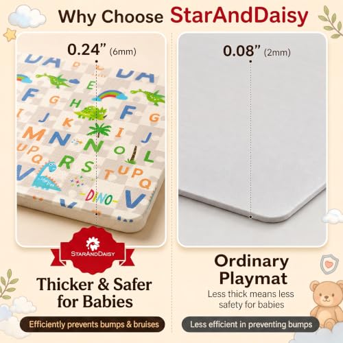 Image of StarAndDaisy Foldable Baby Play Mat 5 x 6.5 ft, 6MM Thick XPE Foam Playmat, Reversible 2-in-1 Design, Lightweight Cushioned Floor Mat for Crawling, Playing & Learning