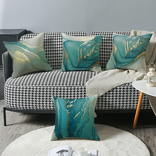 Wyooxoo Throw Pillow Covers 16X16 Set Of 4 Farmhouse Pillow Covers Linen Cushion Cover Marble Texture Turquoise Decorative Pillowcases For Sofa Couch Living Room (16" X 16", Teal) #TOP5