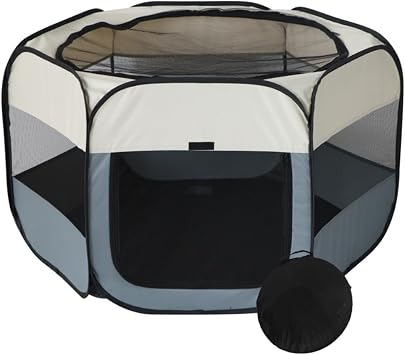Hexagonal Foldable Pet Playpen, No Assembly Required, With Carry Bag, For Cats and Dogs, Mesh Cage, Lightweight, Compact, Disaster-Proof, Breathable, Indoor/Outdoor Use, Size L, 43.3 x 23.6