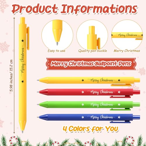Sayglossy 24 Sets Christmas Notepads with Pens Notebook Merry Christmas Colorful Ballpoint Pen Xmas Pocket Notepads Set for Staff Teacher Coworker School Office Gifts Favors, 4 Color
