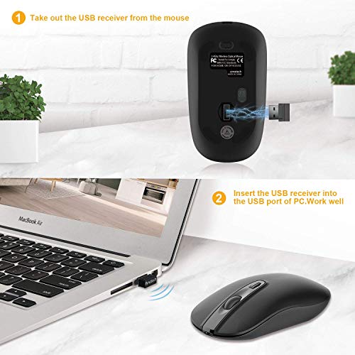 Image of cimetech Wireless Rechargeable Mouse, Rechargeable 2.4G Slim Quiet Mouse with USB Nano Receiver, 5 Adjustable DPI 2400 /2000 /1600 /1200 /800 - Black