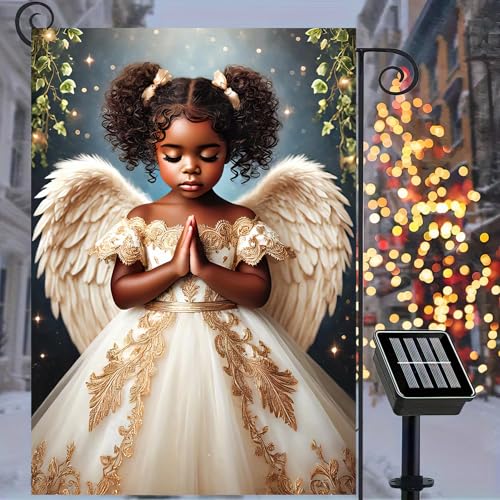 Image of BlissYard Christmas Angel Garden Flag 12x18 Inch Polyester | Double sided polyester, Christmas praying angel gold dress design, faith inspired decor for holiday porch and yard