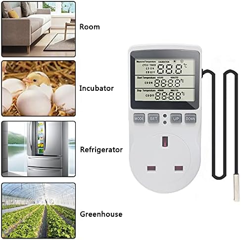 KETOTEK KT3100 Digital Thermostat Plug shown in various application scenarios: room, incubator, refrigerator, greenhouse