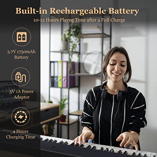 DREAMADE Clavier Électronique Pliable avec 88 Touches, Piano Numérique avec Sac de Rangement et Pupitre, Écran LCD et… - Les Beatles, Paul McCartney, John Lennon, RIngo Starr, George Harrison DREAMADE Clavier Électronique Pliable avec 88 Touches, Piano Numérique avec Sac de Rangement et Pupitre, Écran LCD et… – Image 3