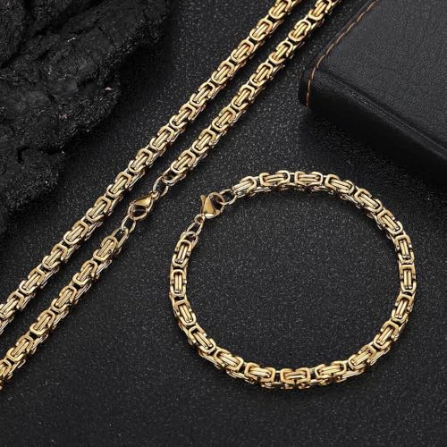 Byzantine Bracelet Suitable for Men and Women 18K Gold Bracelet Fashion Accessories 4mm Mesh Bracelet Birthday/Valentine's Day/Christmas Gift4