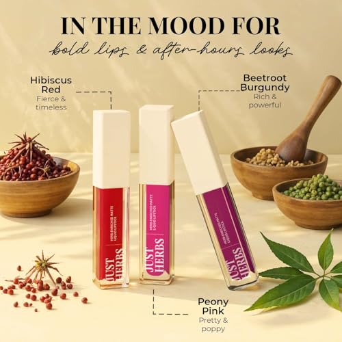 Image of Just Herbs Ayurvedic Liquid Lipstick Kit Set of 3 with Long Lasting, Hydrating & Lightweight Lip Colour, Full Size - Paraben & Silicon Free - 6 ml (Night + Cocktail Look) (Pack of 2)