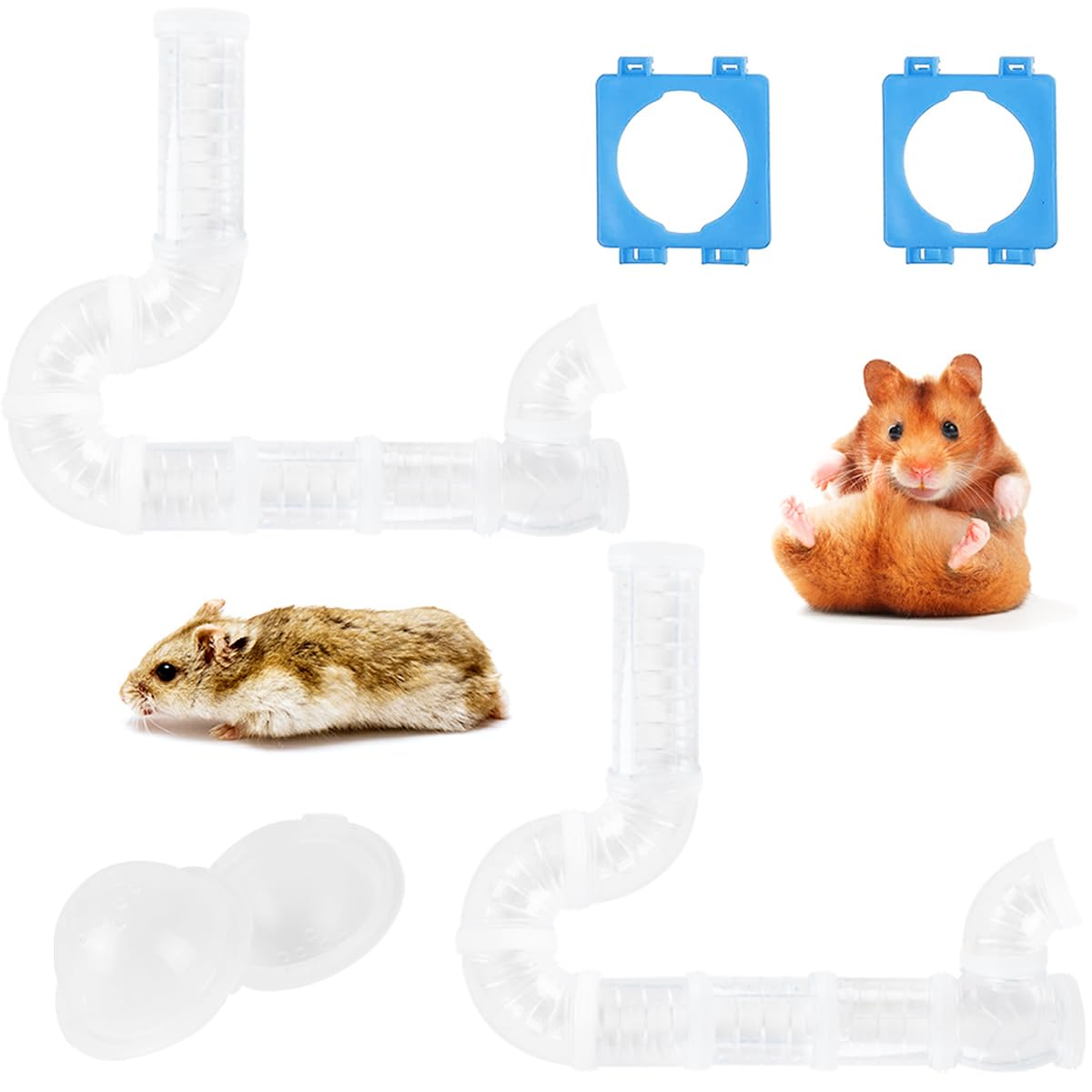 Kit de 2 tubos para hámster, tubo externo de aventura para hámster, pista de conexión transparente, juguete de rata, accesorios para hámster, ratón, animales pequeños, deportes, expandir el