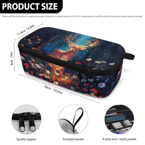 Image of Deer Forest Floral Girls Pencil Case for Kids Large Pencil Pouch for 2Nd 3Rd Children Aesthetic Pencil Organizer for School Boys Students Pencil Container for Back to School Gifts