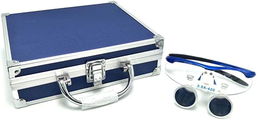 Dental Surgical Binocular Magnifiers 3.5 X 420mm Working Distance, Optical Glass with Front Led Lamp and Aluminum Case.