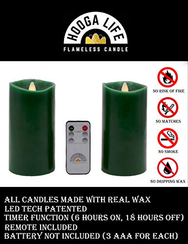 Gift Package 2 Pieces Sage Green Flameless Candles (D 3" x H 6") Flickering Flame Effect, LED Pillar Candles Battery Operated Real Wax with Timer Function and Remote - Thumbnail 4