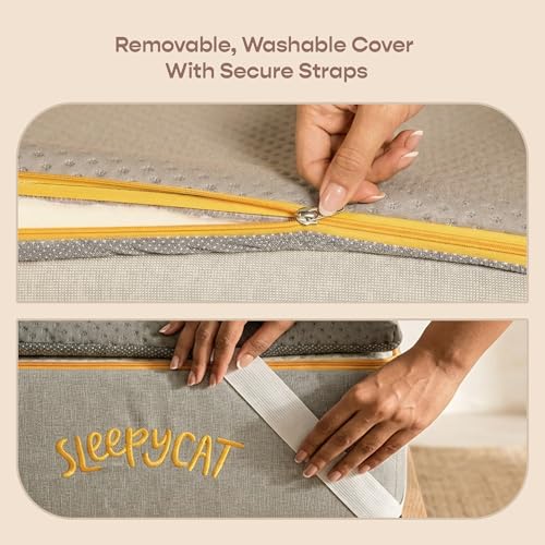 Image of SleepyCat Aeroflow Foam Mattress Topper | 2 Inch Cooling Bed Topper with Ventilation Channels for Airflow | Elastic Straps for Secure Fit | Machine Washable Cover | (Grey, King Size, 78x72x2 Inch)