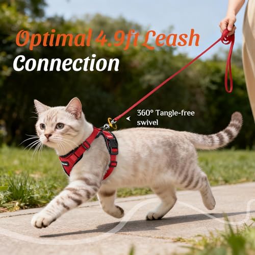 Image of Dooradar Cat Harness and Leash Set, Escape Proof Safe Adjustable Kitten Vest Harnesses for Walking, Easy Control Soft Breathable Mesh Jacket with Reflective Strips for Cats, Red, S