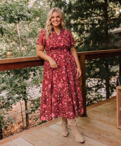 Image of TIYOMI Women Plus Size Dress Boho V Neck Short Sleeve Beach Maxi Dresses Floral /Stripe /Leaves /Lemon XL-5XL