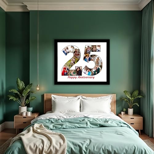 Image of Customized 25th Silver Jubilee Square Shape Wooden Photo Frame Wall Mount Decor Giftpack 12 x 15 inch