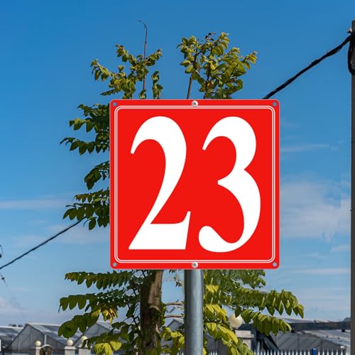 Image of Premium Aluminum Number Signs 23, Metal 12 inch X 12 inch Red Numbered Signs Outdoor for Parking Lots, Floor, Dock, Court, Aisle, Field, High Visibility, No Fade, Weather-resistant