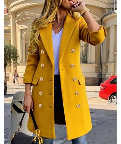 xxxiticat Women's Double Breasted Trench Coat Long Sleeve Notch Lapel Collar Winter Overcoat Windbreaker Wool Coat3