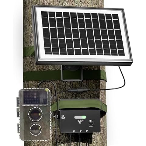 SUNAPEX Solar Panel for Trail Camera, Solar Battery Charger with Controller and Built-in 7500mA Battery, DC 6V/9V/12V Output, for Trail Camera with 5.5×2.1mm or 4.0×1.7mm Ports, (6W Solar Panel) Cover