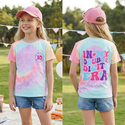 Image of IZYJOY in My Double Digits Era Shirts Girls 10th Birthday T-Shirts 10 Years Old Birthday Party Short Sleeve Summer Tee Tops