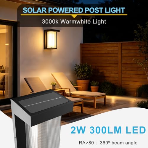 Image of Lightdot 2-Pack Square Solar Wall Lights, Dusk to Dawn with Remote Control | 3000K Warm White 300LM Waterproof Solar Exterior Lamp for Yard, Walkway, Garage, Fence