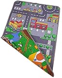 Kinder-Spielteppich Duo-Play 67 x 100 cm - zweiseitiges Motiv - Stadt & Bauernhof - großer Kinderteppich