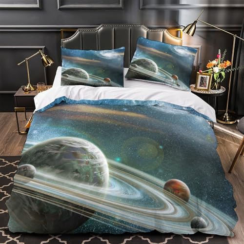 Parure Lit 200x200 Résistante en Microfibre Douce Design Galaxie Spatiale et Cosmique - 2