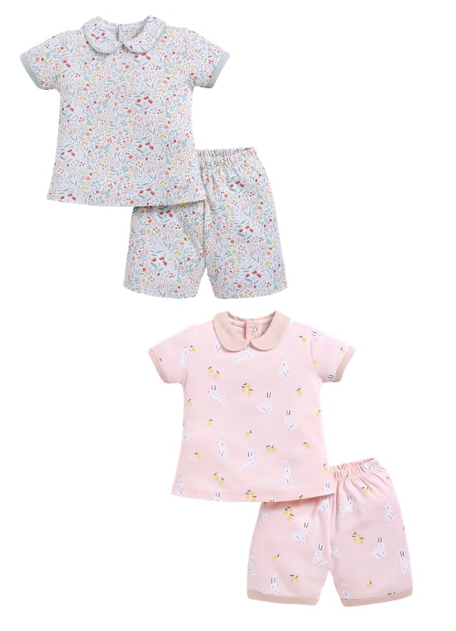 Image of Baby Girls 100% Cotton Printed Half Sleeve T-shirt & Short Summer Clothing Sets (Pack Of 2)