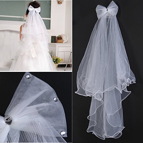Flower Girl Veils White Wedding Communion Hair Wreath Rhinestone Crown (Ivory)
