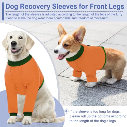 Image of KOESON Dog Recovery Sleeve for Front Legs with 100% Cotton Fabric, Soft & Breathable Dog Surgery Recovery Suit, Adjustable Elbow Protector for Dogs, Pet Long Sleeve Shirt for Front Legs, Orange M