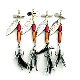 LENPABY 5PCS Bait/Feather Jigs Fishing Hooks,Rooster Tail, Fishing Spinner Spoon Lures Rotatable Inline Bass Trout Fishing Tackle Baits 9.5CM-13.9G Spinners,Spinnerbaits,Blade Spinner Baits