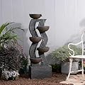 SERBILHOME 6-Tiered Garden Fountains Outdoor 52.8''H Waterfalls with Lights,Large Resin Patio Fountain, Cascading Waterfall Feature for Patio,Yard, Deck, House Decor, Wave Design with Bowls