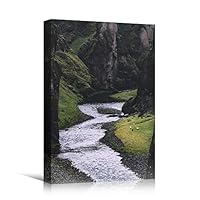 Canvas Wall Art Between Valleys Landscape Multicolor Photography Relax/Calm Traditional Waterfall - 12x18 inches