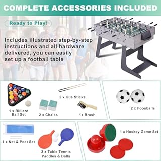 54" 4-in-1 Multi Game Table, Foldable Combo Game Table Set with Ping Pong, Hockey, Pool Billiards and Foosball for Adults, Home, Game Room, Friends & Family