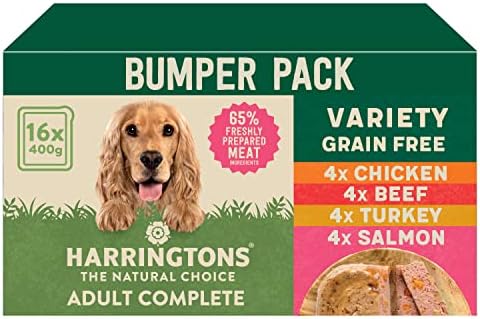 Harringtons Grain Free Hypoallergenic Wet Dog Food Meaty Pack 16x400g - Chicken, Lamb, Beef & Turkey - All Natural Ingredients (Packing may vary)