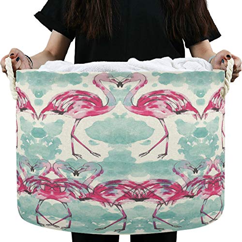 Visesunny Storage Basket Vintage Flamingo Nursery Hamper Canvas Fabric Toy Storage Organizer Bin Storage Box Laundry Basket For Kid Rooms,Playroom,Shelves,Toy Basket,Gift Basket #TOP5