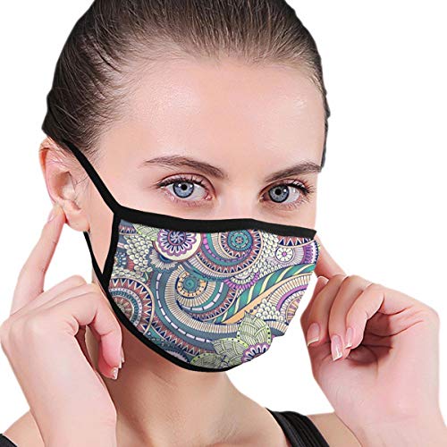Henna Paisley Mehndi Doodles Half Face Windproof Anti Reusable Comfortable for Unisex Black