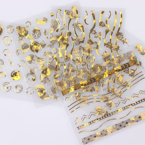 30 Sheets Gold Nail Stickers 3D Self-Adhesive Nail Decals Flower Line Lace Leaf Design Nail Art Stickers For Nail Art For Acrylic Nails Diy Nail Supplies For Women Girls #TOP1