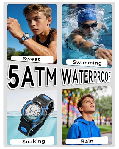Image of Edillas Kids Digital Watch 7 Colors 50M Waterproof Sport Alarm Boys 7-15