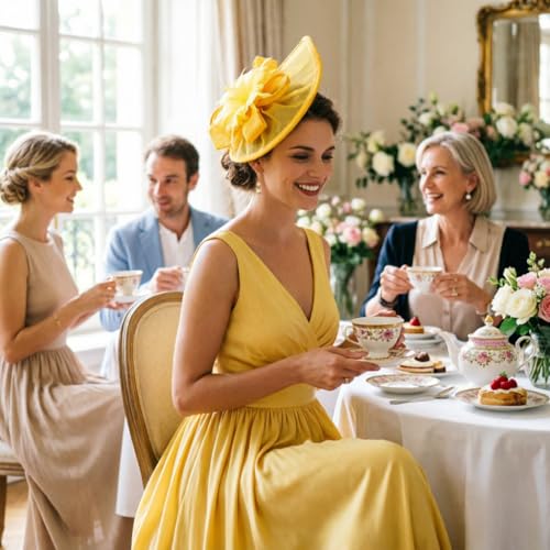 Image of DRESHOW Women Fascinator Hats Tea Party Hat Vintage Pillbox Hat Headband for Cocktail