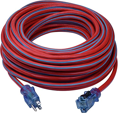 Cheapest 🛒 Clear Power 100 ft Outdoor Extension Cord 12/3 SJTW Heavy Duty with Lighted Locking Connector, 3 Prong Grounded Plug, Water & Weather Resistant, Flame Retardant, Blue&Red, DCOC-0168-DC Flash Sale Clear Power 100 ft Outdoor Extension Cord 12/3 SJTW Heavy Duty with Lighted Locking Connector, 3 Prong Grounded Plug, Water & Weather Resistant, Flame Retardant, Blue&Red, DCOC-0168-DC