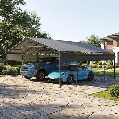 Patiowell 20x20 FT Metal Carport, Outdoor Heavy Duty Oversized Carport with Reinforced Frame and Steel Roof, All-Weather Garage Car Port Shelter, Versatile for 2 Cars, Truck, Boat and Tractor, Black