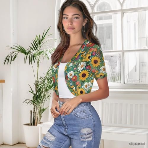 Image of Womens Short Sleeve Cardigans Lightweight Summer Cardigan Trendy Bolero Shrug Cute Floral Cardigan Sheer Bolero