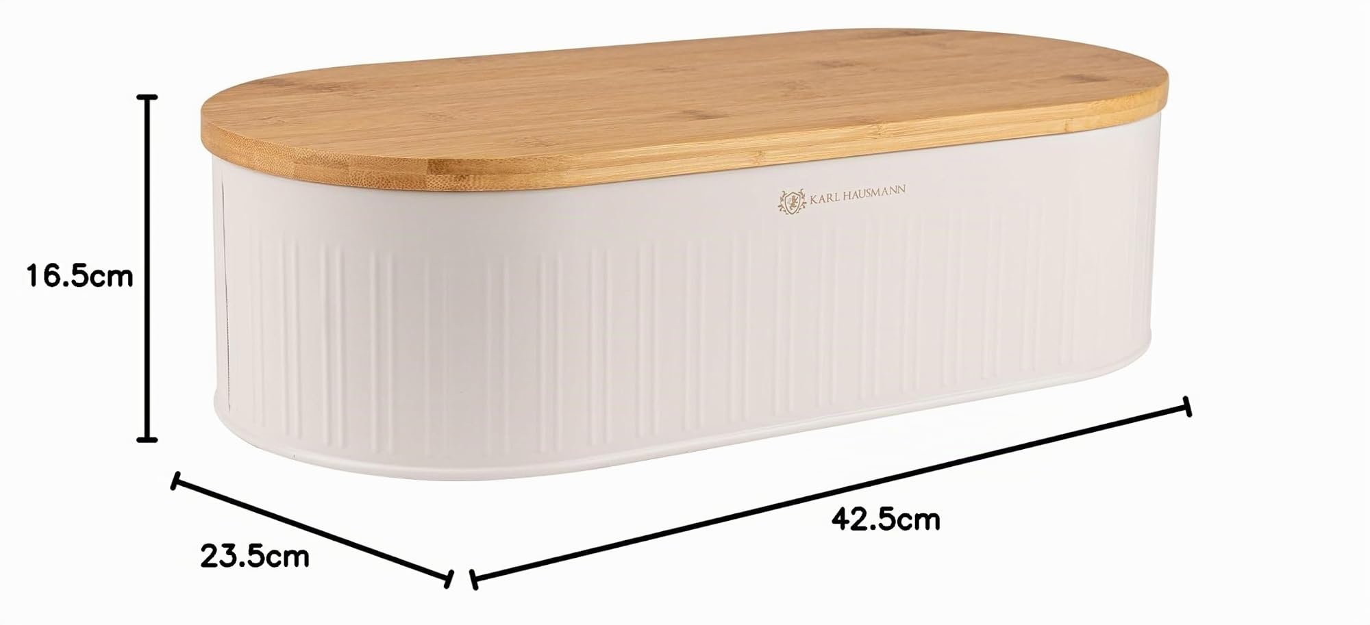 KARL HAUSMANN Panera Metal Blanc con Tapa de Bambú 2 en 1-42,5x23x16 cm - Ovalada Paneras para Guardar el Pan - Grande Caja para Pan Moderna para Encimera de Cocina - Caixa Pao - Bread Box