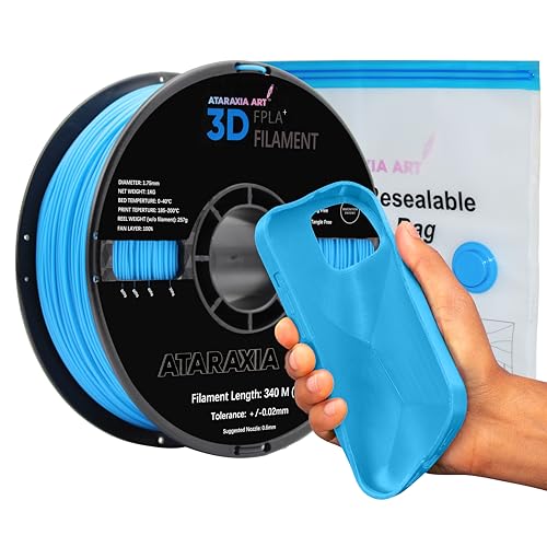 Image of ATARAXIA ART Flexible PLA Filament 1.75mm, 3D Printer Filaments 1Kg /2.2lb Spool, Easy Than TPU Extruder,89A Shore Hardness,Patent Formula, Accuracy + /-.03mm, with Filament Storage Bags, FPLA Sky Blue