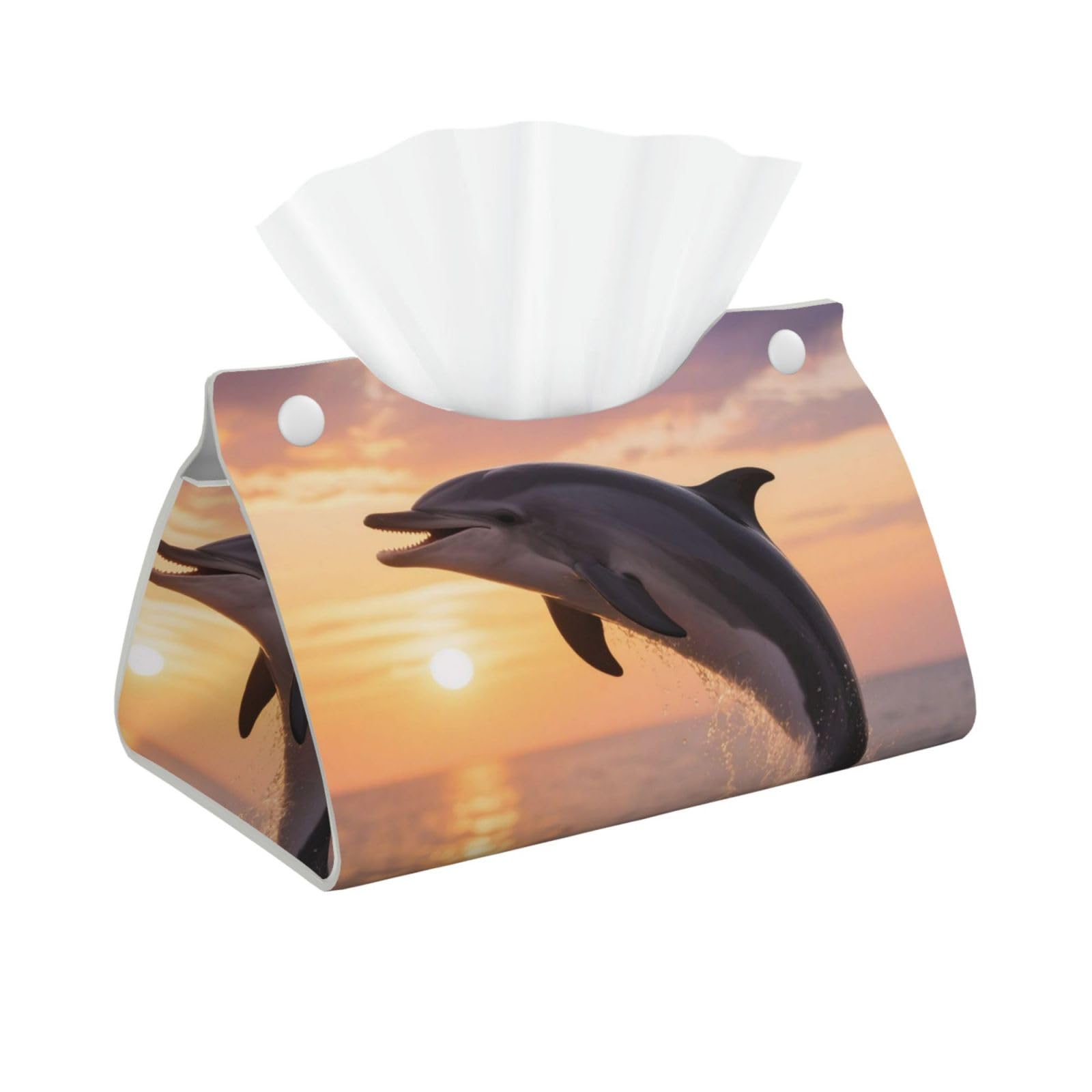Pu Leather Tissue Box Cover, Dolphin Sunset Rectangle Tissue Case Covers Decorative Tissue Box Holder Waterproof Tissue Holder Organizer for Bathroom Home Office
